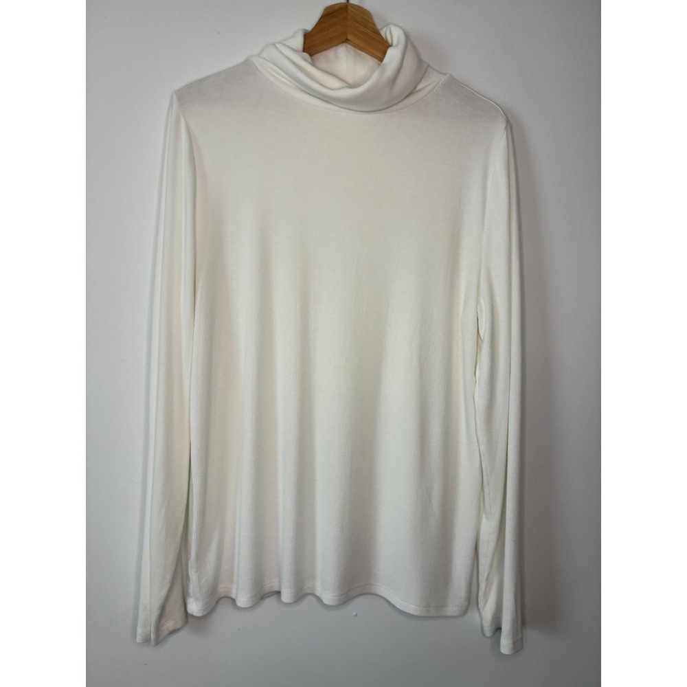 Loft Womens White Ribbed Turtleneck Long Sleeve Top XL CA57421 RN140923
